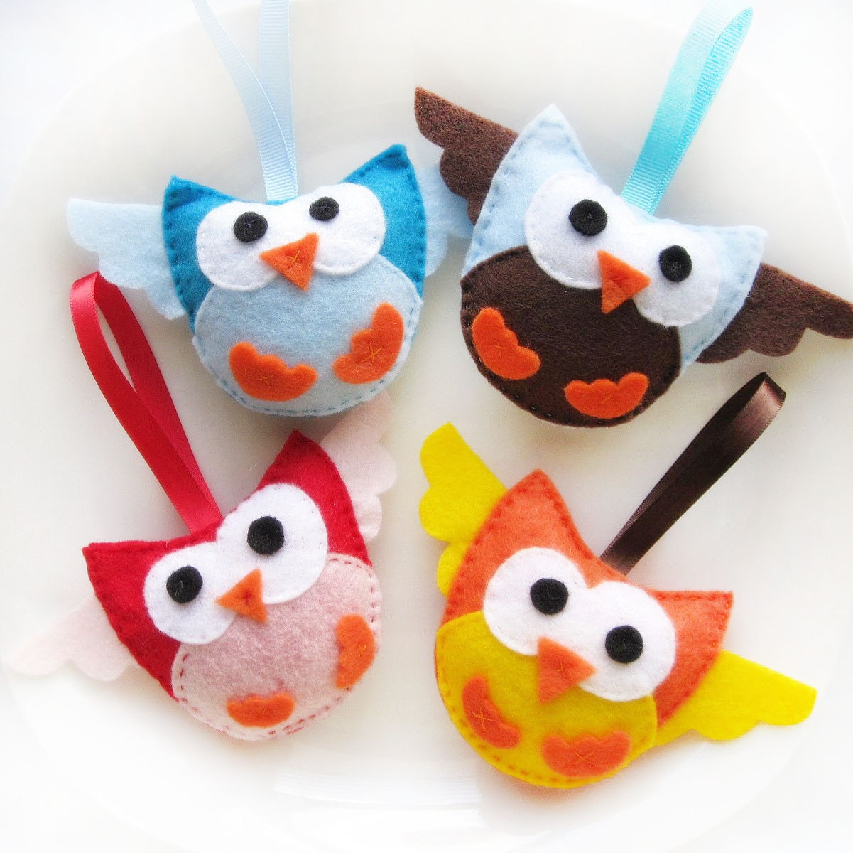 Christmas Ornament Plush Toy,Set of 4 Felt Owl Plush Toys , Felt Christmas Decoration, Stocking StufferA344 Free Shipping Il_570xn