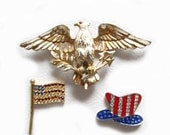 3 Magnets Upcycled Brooches Pins Patriotic Eagle Flag Hat