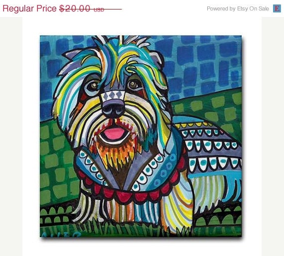 SALE ENDING - Dandi Dinmont Terrier Dog Art Tile dog coasters - Dog Gifts - Black Red Yellow Ceramic Tile - Dog-Modern Abstract Print on Co