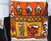 Hand Towel Fall Colors Kitchen Apron With Pockets Vintage 1970s Linen Skirt Orange Yelow Red Brown
