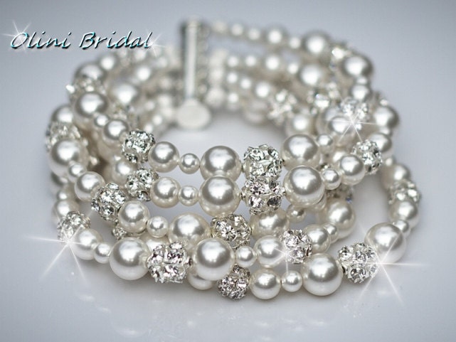 Bridal ISABELLA Deluxe White Swarovski Pearls and Rhinestones, 5 strands,  Bridal accessories