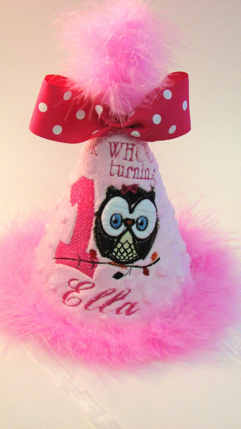 Childrens Clothing Cake Smash, Owl  Hat, First Birthday,You CHOOSE ,Girls Clothing, Embroidered,, Personalized  Party Hat,