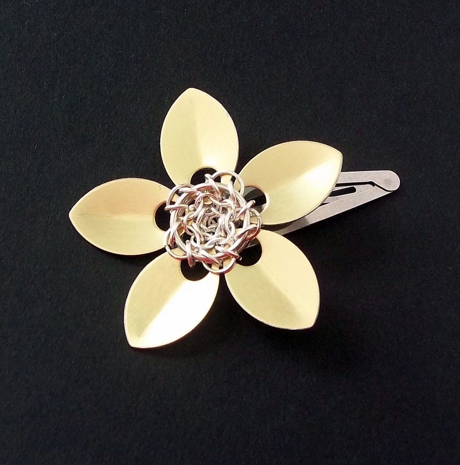 Hair Clip.  Golden Scale Flower.