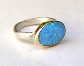 Engagement Ring ,Cocktail, Handmade - Blue opal Gemstone silver ring  - Recycled gold ring - Made to order