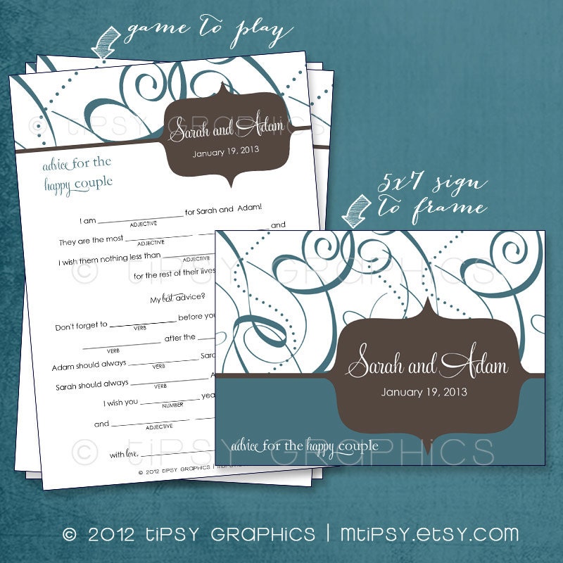 Bold Swirls. Funny Advice & Well Wishes for the Happy Couple MAD LIB Style. Printable Cards any Colors. By Tipsy Graphics Il_570xn