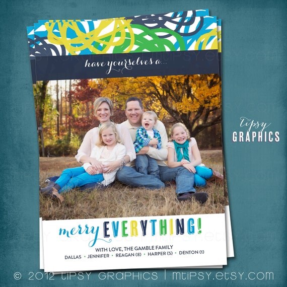 Colorful Scribble. A Merry Little Holiday. Merry Everything. Photo Card by Tipsy Graphics. Any colors and text, for 1 or more photos Il_570xn