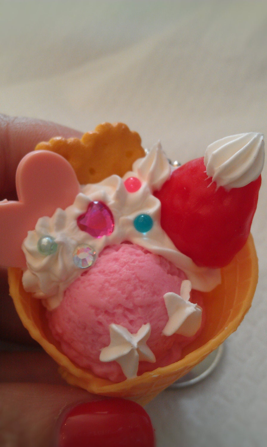 Kawaii keychan,cell phone charm ,small ice cream with strawberry so cute.