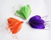 Small Bridal Purple Plum, Tangerine and Lime Green Feather Fascinators With Ostrich And Crystal Accents