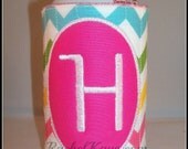 Monogrammed MultiColored Chevron ZigZag Can Bottle Drink Coozie Koozie Cozy