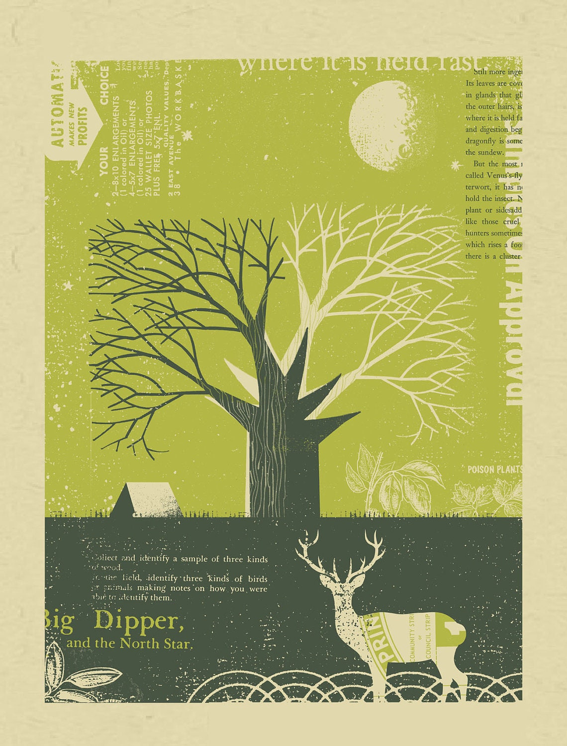 Let's Go Camping Hand-Printed Poster
