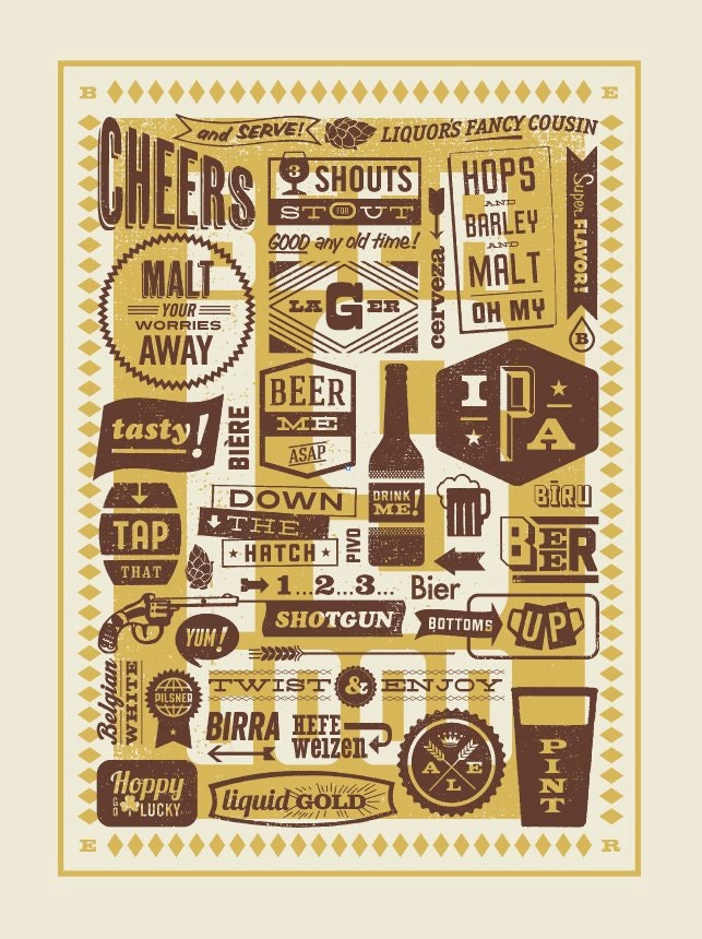 Beer Is Good Hand-Printed Poster