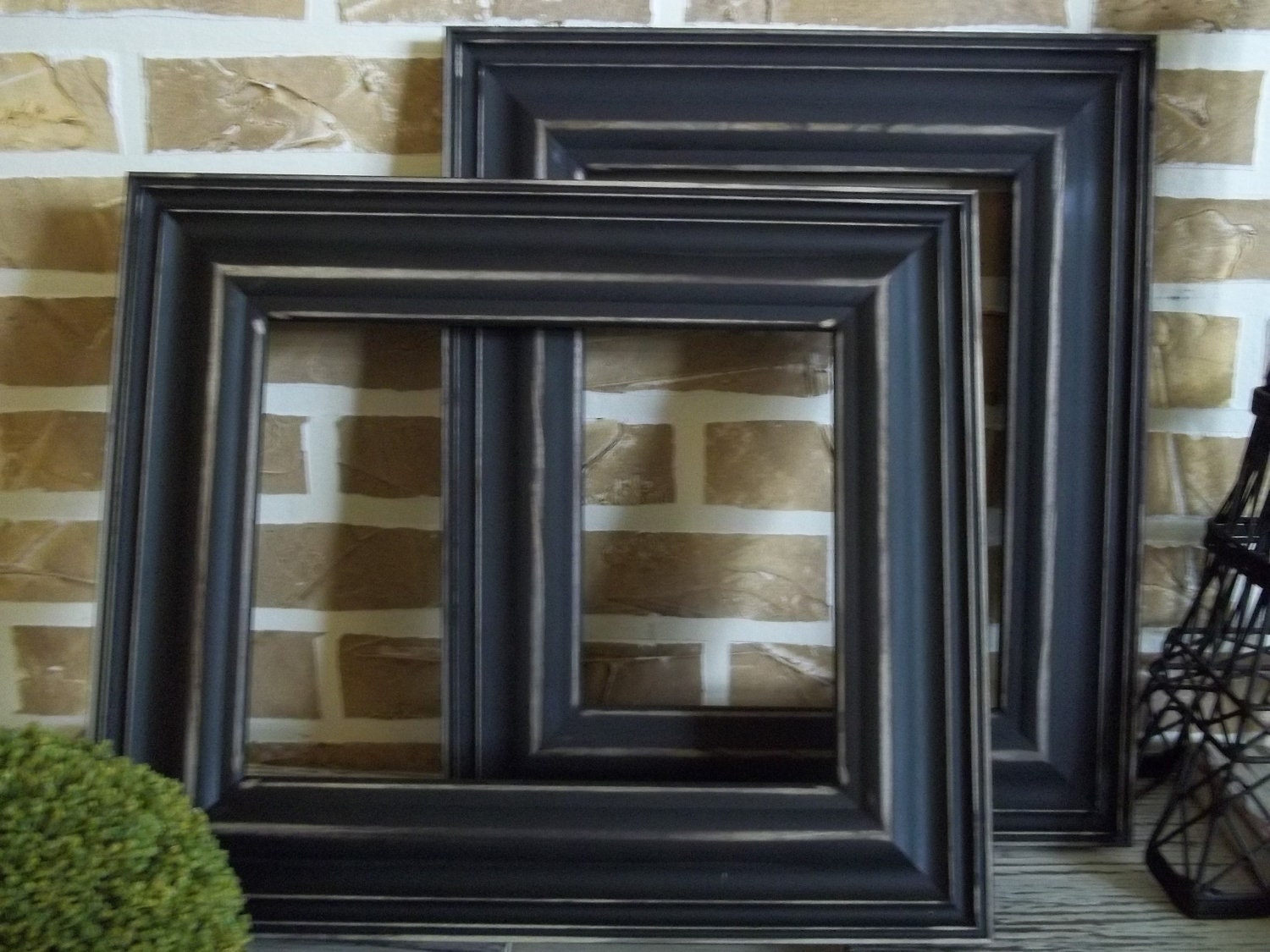 FREE BURLAP PRINT - with Wide Distressed Frame Solid Wood - Flat Black - 8 x 10