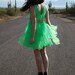 Vintage Cocktail Dress // 60s Dress Neon Green Pleated Chiffon Cocktail Party Dress S M