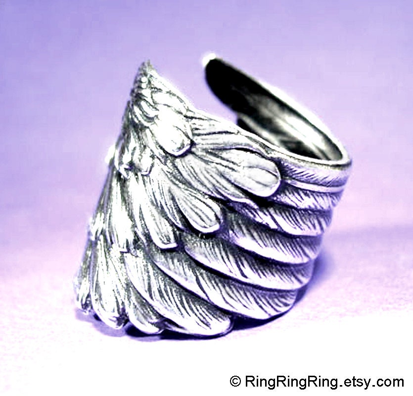 925 Detailed Angel Wing ring -  feather ring, solid Sterling Silver ring jewelry, for men and women 102312