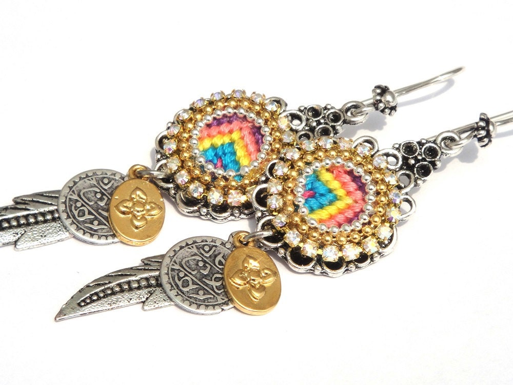 Bright coloured OOAKjewelz original friendship bracelet earrings  - boho chic bohemian hippie earrings - ibiza jewellery - festival earrings