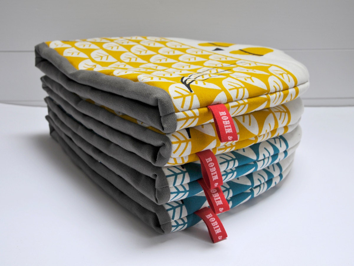 Hand Screen Printed Owl Tea Cosy in Yellow