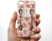 Shabby Chic Floral iPhone 4 / 4s Case. Whimsy Vintage Spooning. Unique Accessory. Wedding / Anniversary Gift by PetekDesign, Rose, pink