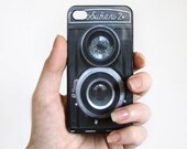 Vintage Camera iPhone 4 Case. Whimsy Gadget Accessory for iPhone 4 4s. Geekery Unisex Christmas gift for men, Black Twin Reflex Camera