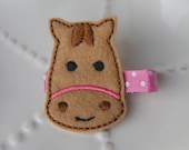 Cute Pink and Brown Horse Hair Clip- Matches Gymboree Equestrian Club