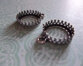 NEW: High Quality Antiqued Silver Round 12mm Round Crown Settings/Cabochon Mountings - Qty 2