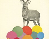 A Stag in Heaven - Animal art, mid century modern, stag, abstract cloud, rainbow colors, whimsical art 8x10" Giclee Print