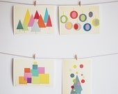 Christmas decor, mid century art print set, geometric abstract wall art - Christmas Collection Set of Four 5x7" Collage Paper Prints