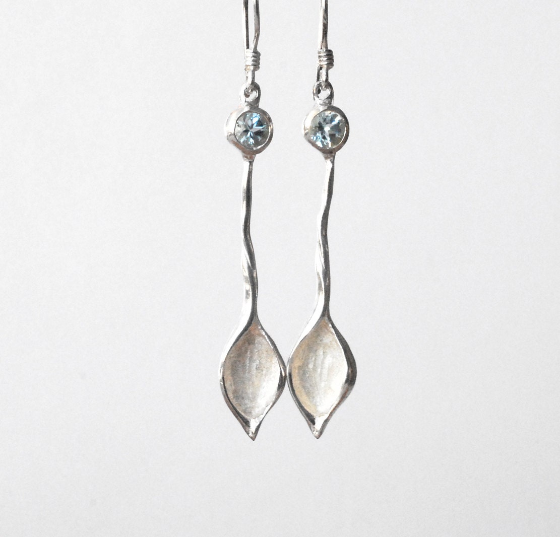 Sky Blue Topaz Earrings, Sterling Silver Leaf Shape Earrings, Bridal Jewelry, December Birthstone, Aqua Blue Topaz Jewelry, Springtime 2013