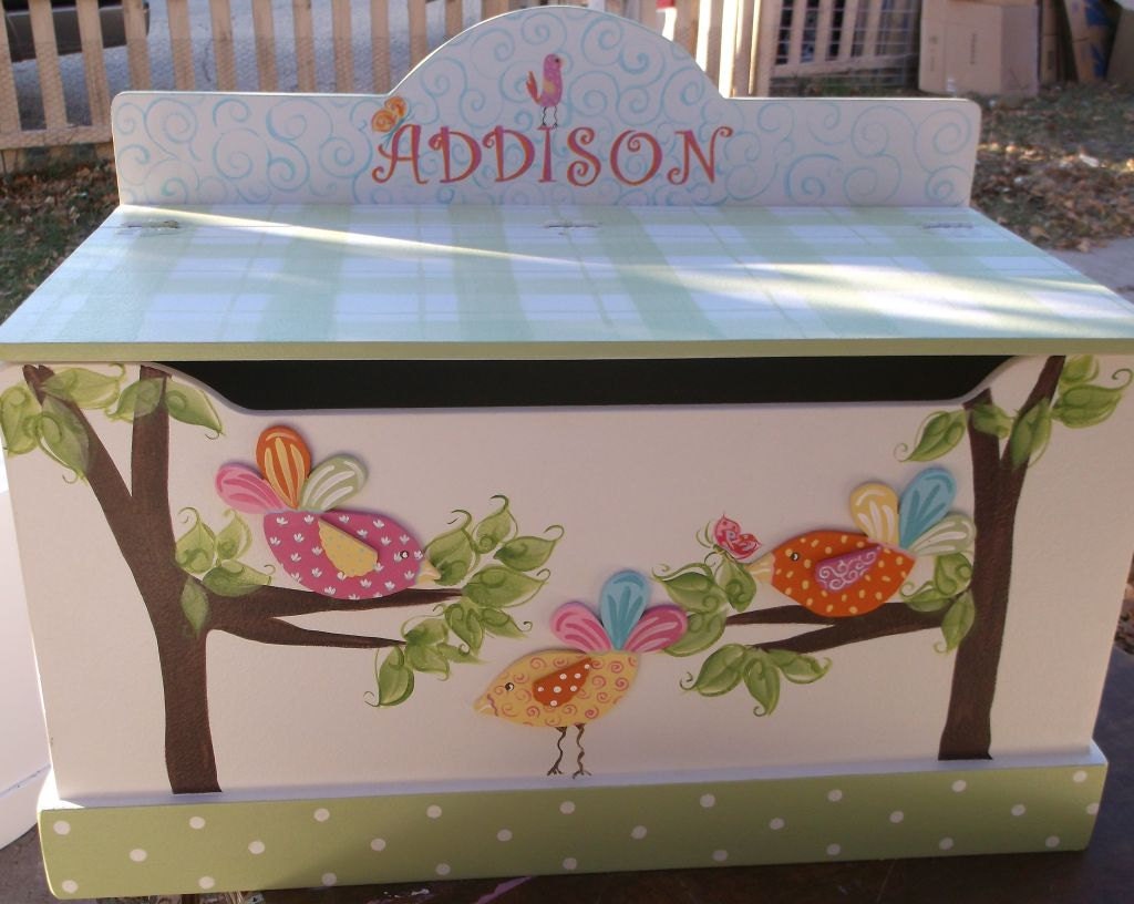 CUSTOM TOY BoX TOY CHeST Birds  Wooden Storage Bench Storage Box