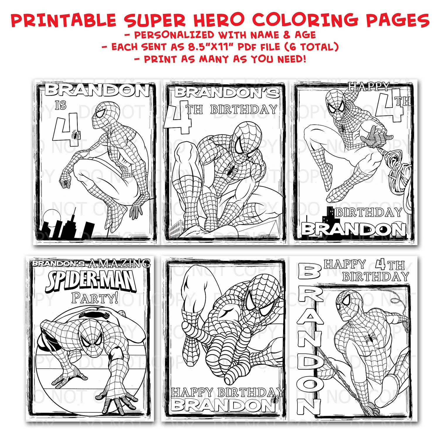 6 Printable PERSONALIZED Super Hero Coloring Pages