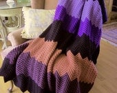 Beautiful Large Vintage Multicolor of Purple and Blue Handcrocheted Blanket
