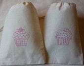 20 Pink Cupcakes - Organic Muslin Cotton Favor Gift Bags 5x7 inch - you choose ink color Il_170x135