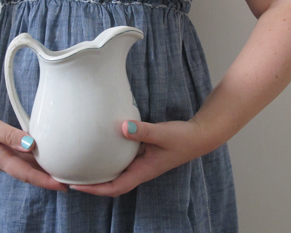 Antique Ironstone Pitcher, Rustic Farmhouse Serving and Decor