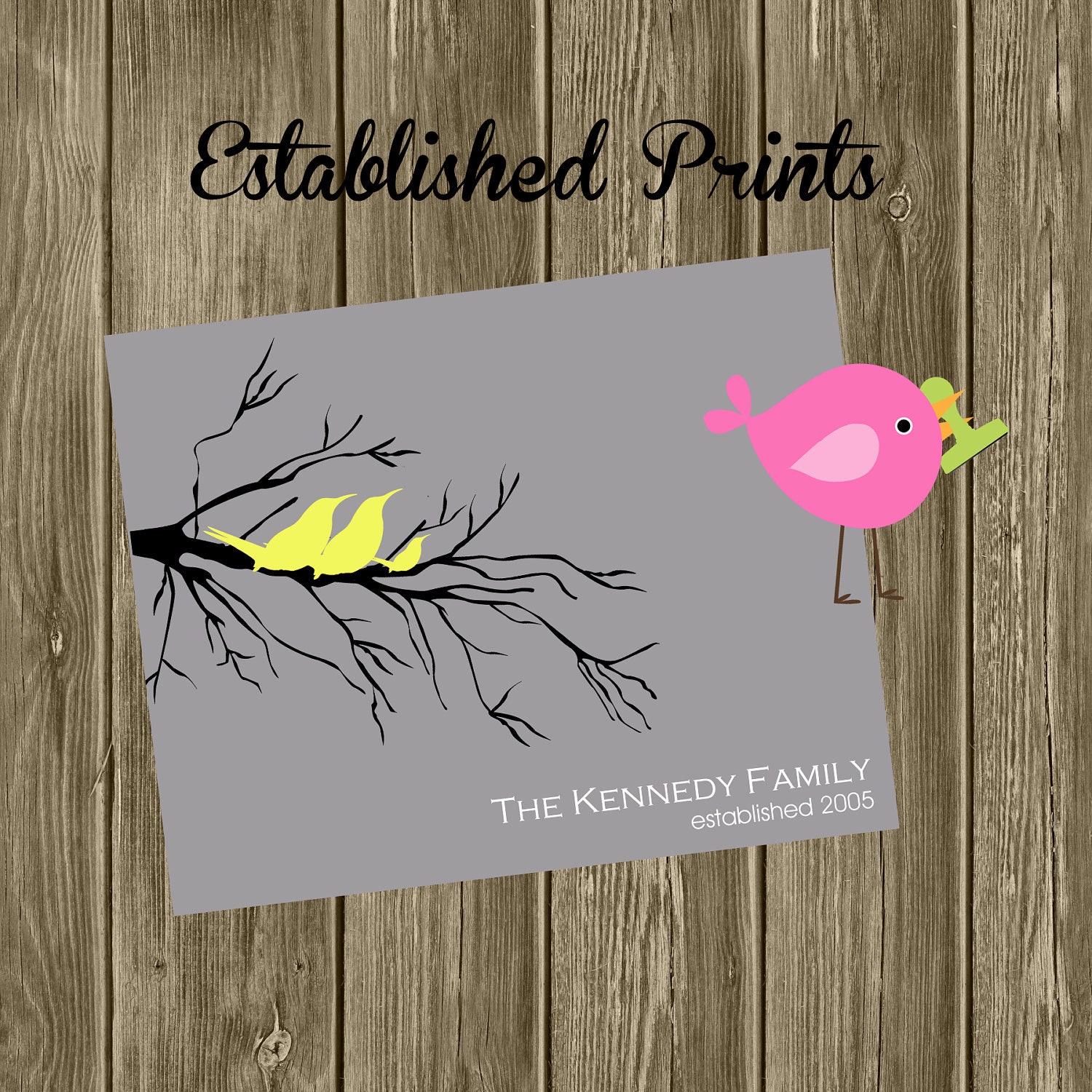 Personalized Family Established Sign. 8x10. Birds. Custom colors of your choice. Made to Order. Christmas, Wedding, Anniversary Gift. Il_570xn