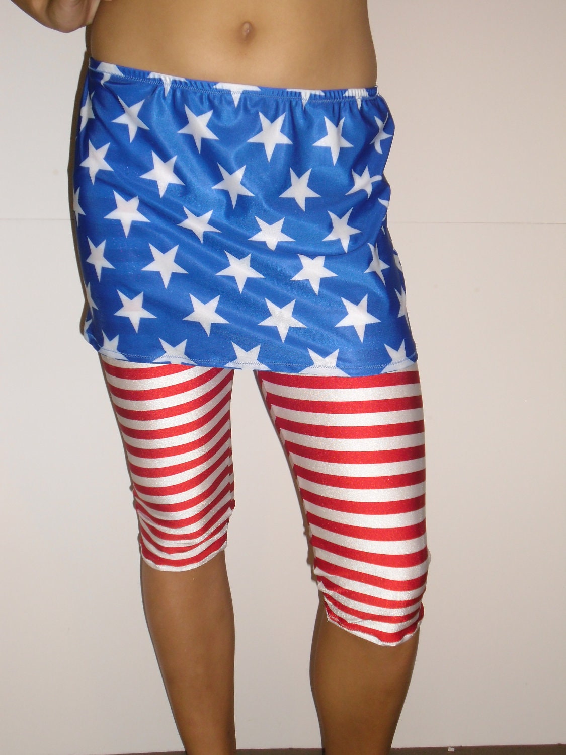 Red and white striped spandex leggings