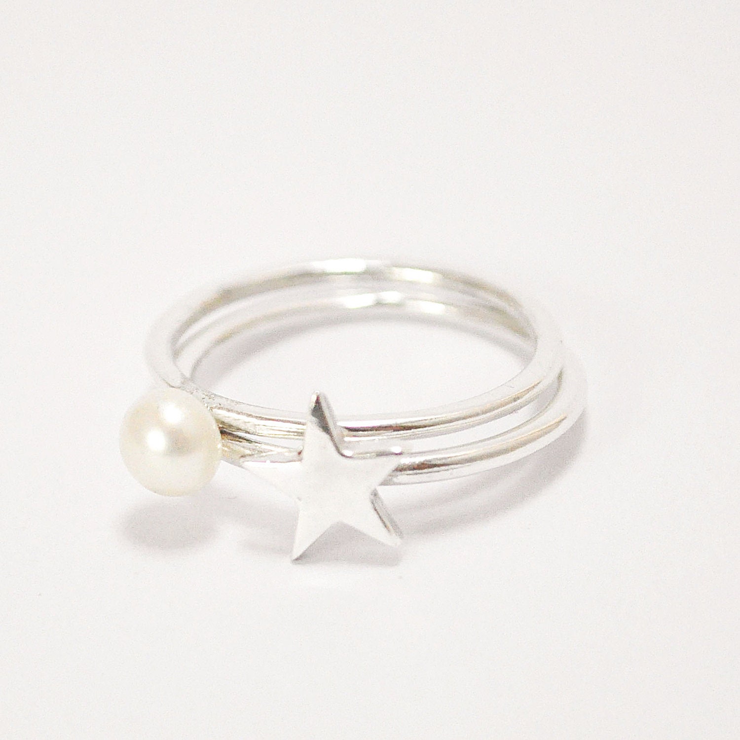 FREE SHIPPING-the little star and the pearl ring-sterling silver-made to order