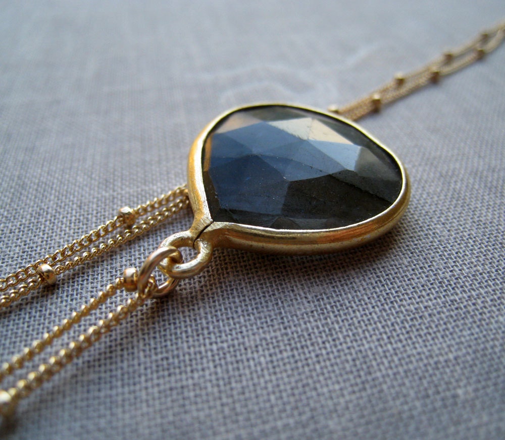 Labradorite bezel necklace-gold bezel pendant, gray gemstone necklace, dark sky, limited edition
