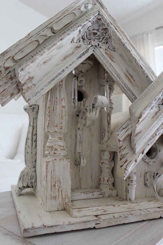Heirloom VintageLarge BIRD-House White, Salvage Wood, Antique