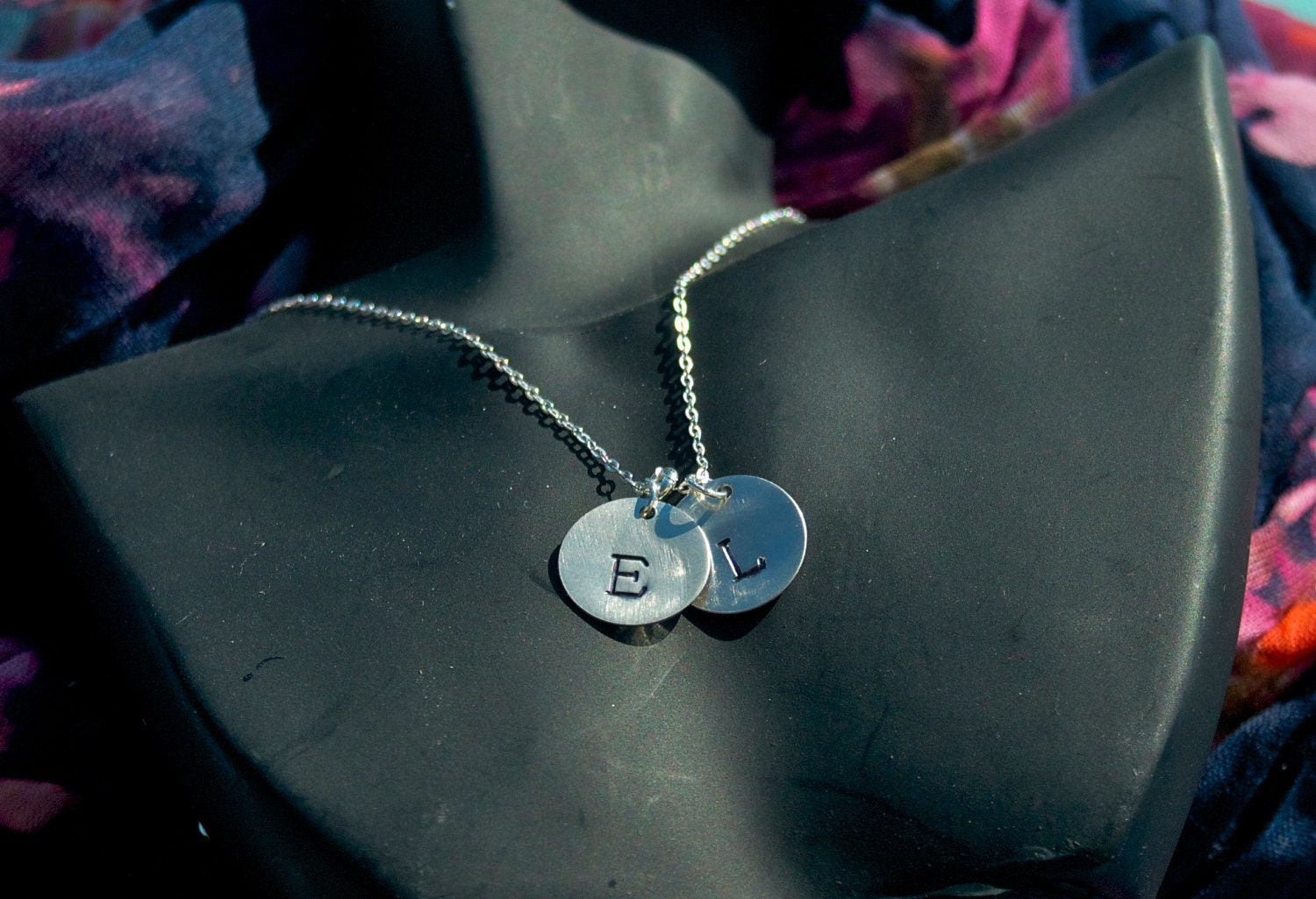 Sterling Silver TWO Disc Initial Pendant Necklace....by GLIMMA