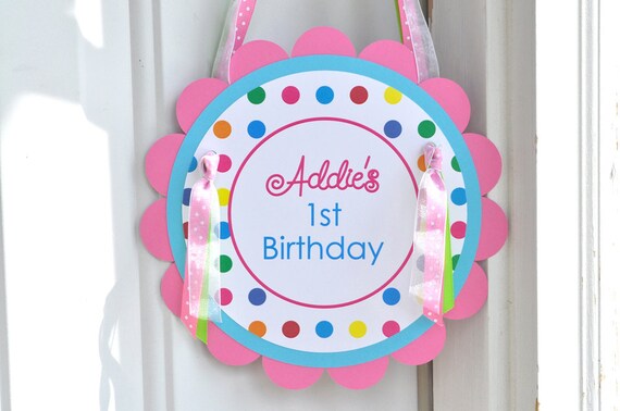 Birthday Party Door Sign - Colorful Polkadots - Birthday Party Decorations Il_570xn