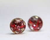 tiny globe earrings in sparkly holiday red - 5mm - christmas gold glitter earrings