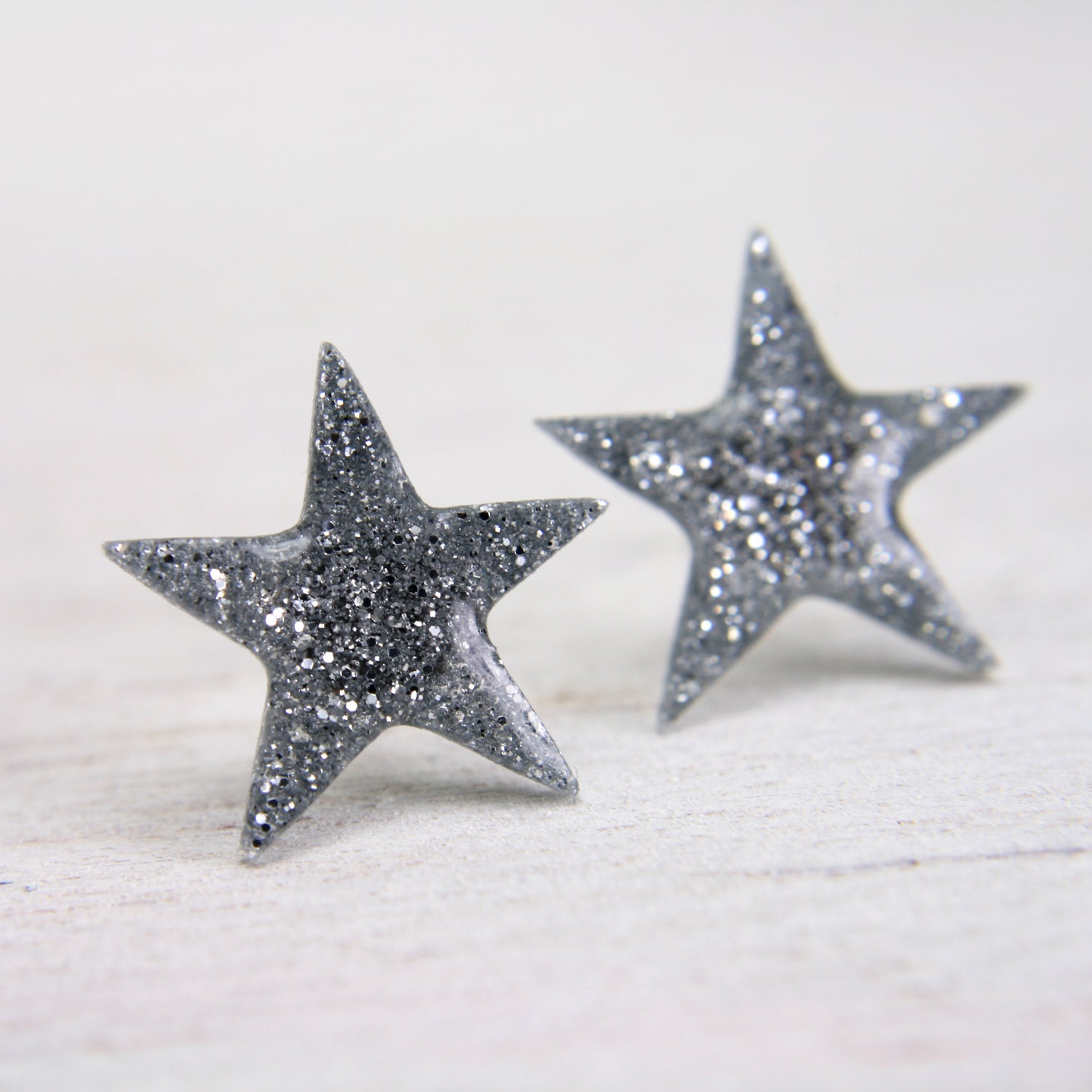 star post earrings in sparkly silver - sparkly post earrings - silver glitter stud