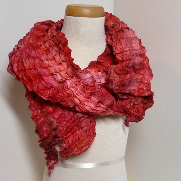 Red Carnations Arashi Shibori Scarf/Shawl