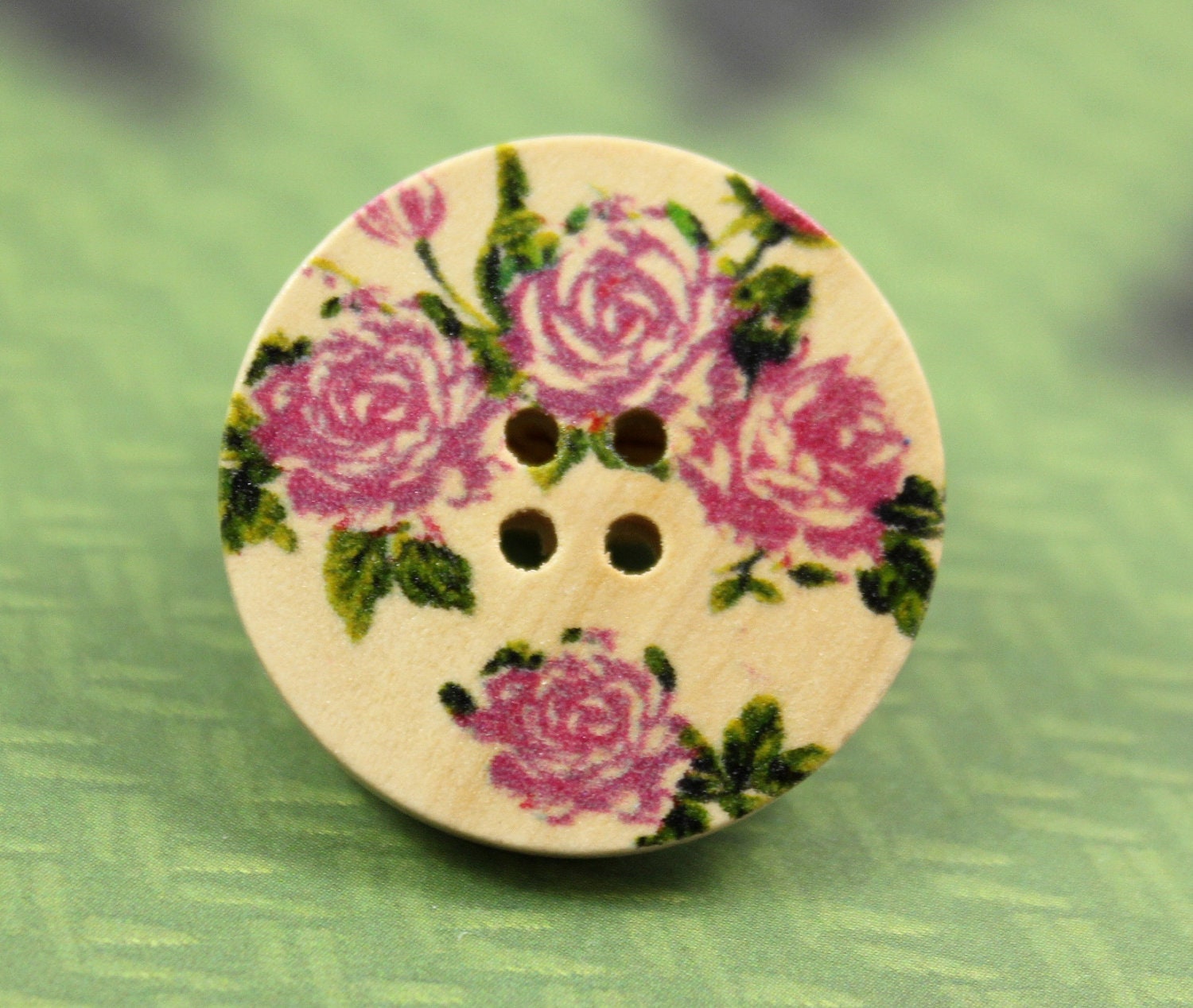Wooden Buttons - Fuchsia Peony In Full Bloom Picture Nature Wood Buttons, 1.18 inch (6 in a set)