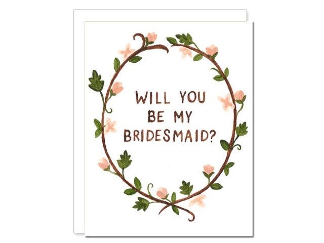 will you be my bridesmaid card - hand painted wedding party card