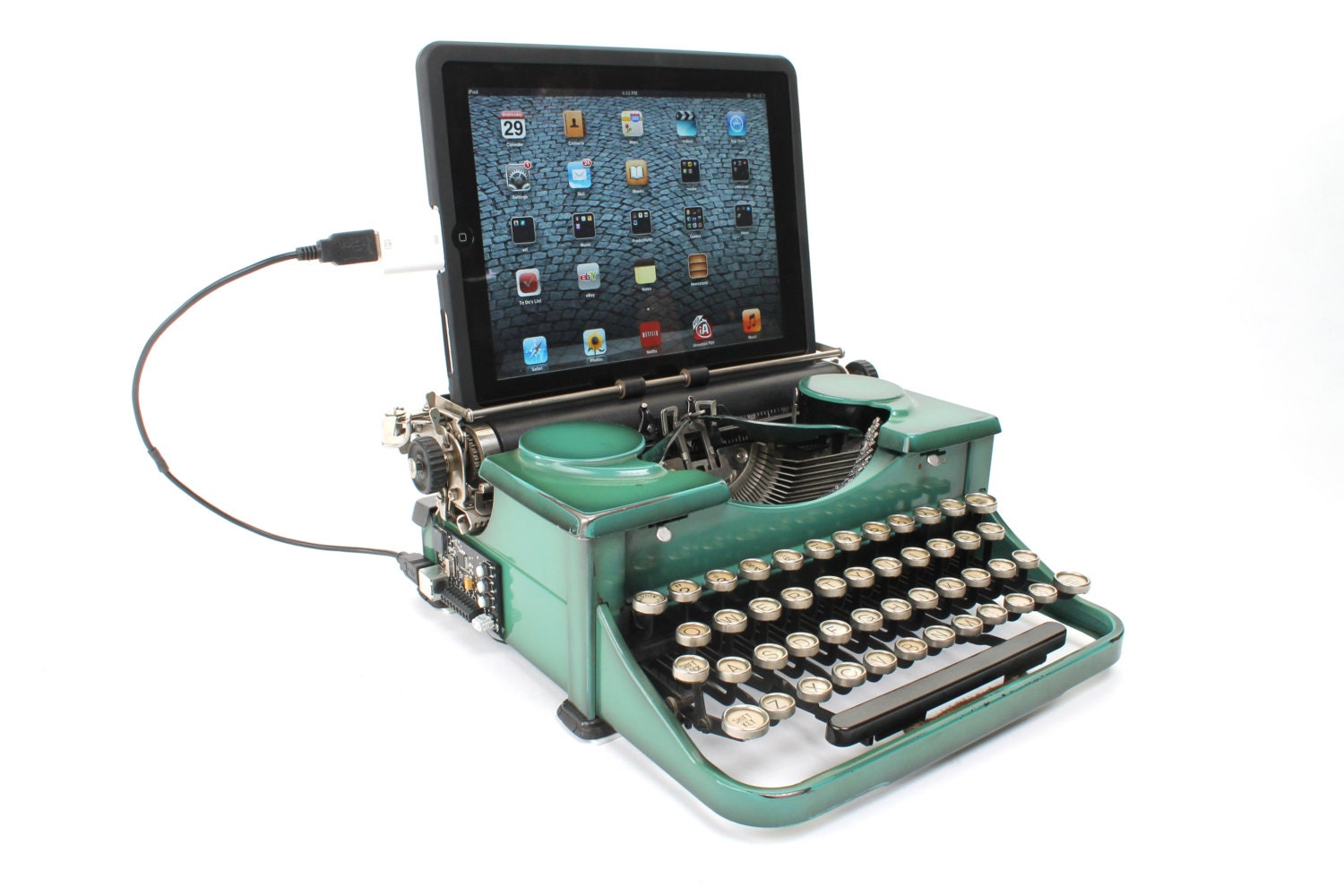 USB Typewriter Computer Keyboard and iPad Dock -- Teal Royal Portable