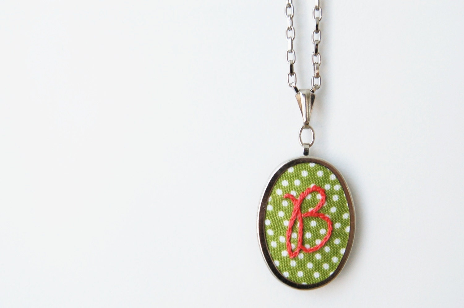 Personalized Initial Necklace. Embroidered Pendant. Made to Order.  - - 24 INCH CHAIN. by merriweathercouncil on Etsy