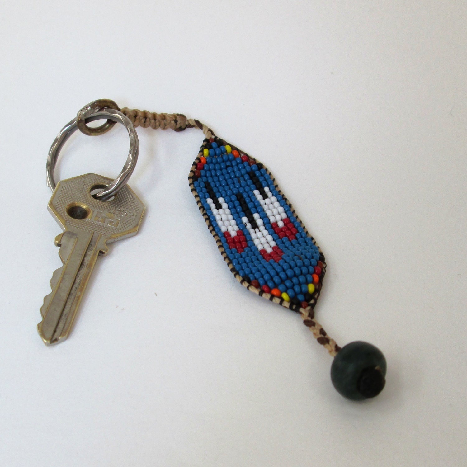 Three Feathers Beaded Keychain Native by pachamamanativeart