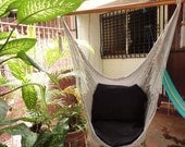 Grey Color Sitting Hammock, Hanging Chair Natural Cotton and Wood
