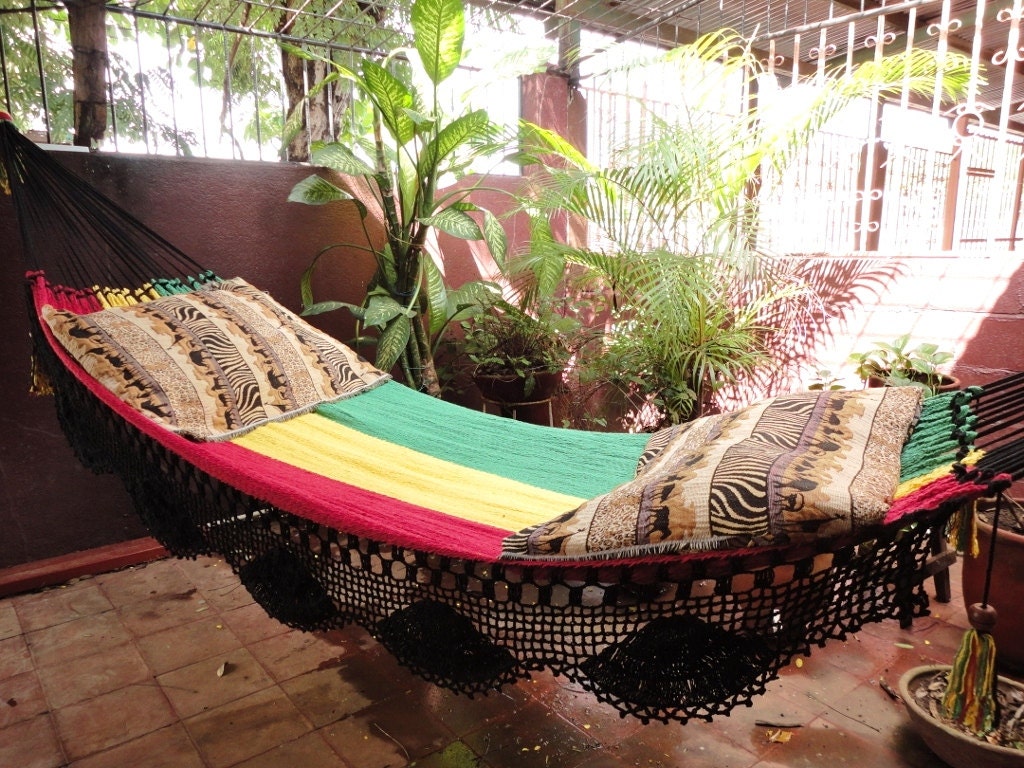 Rastafari Colors One, Single Hammock hand-woven Natural Cotton Simple Fringe