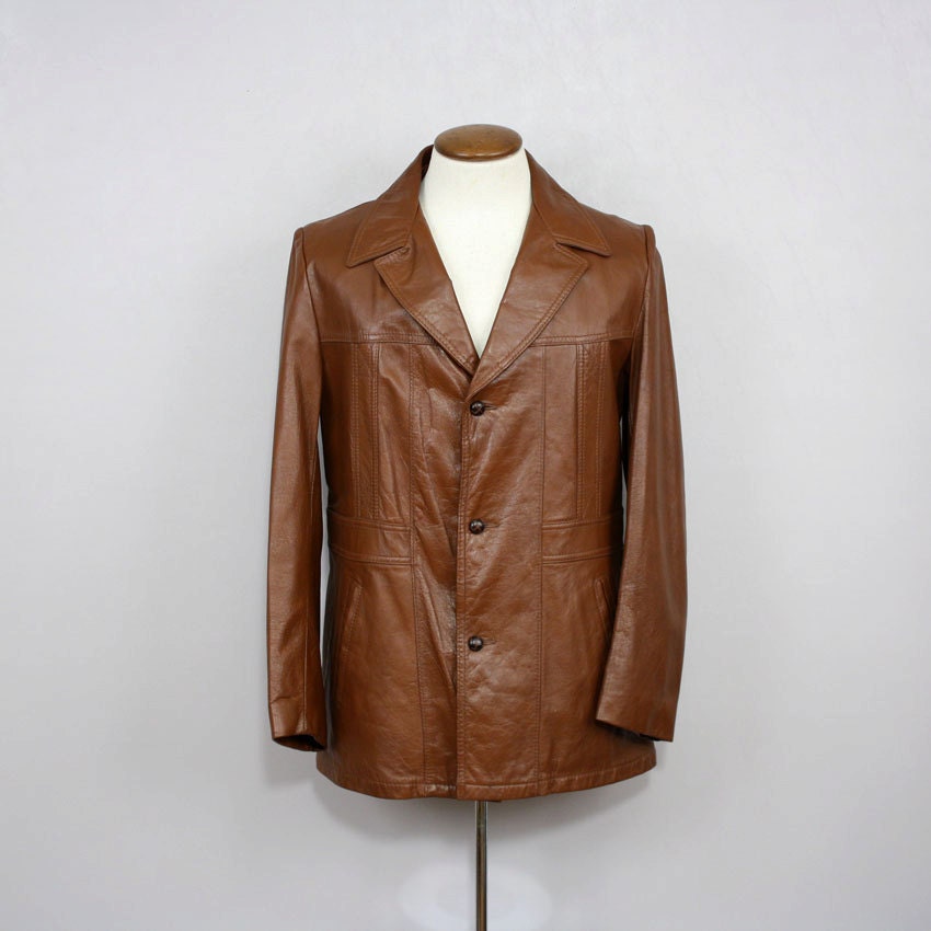 vintage 1970s leather jacket / mens brown leather coat / the blade